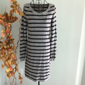 Grey and black striped sweater dress